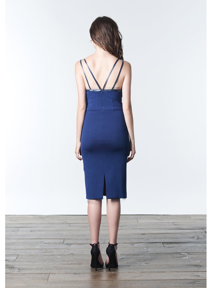 Minimalist blue cocktail dress with double straps
