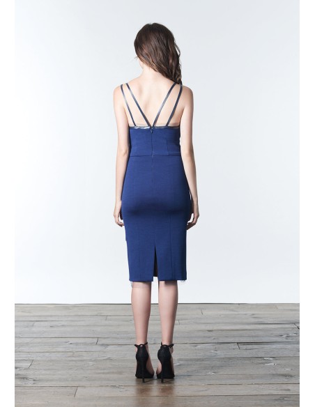 Robe de cocktail minimaliste bleue à double bretelle