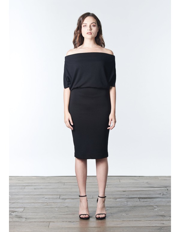 Vestido cóctel de punto con escote bandeau multiposición