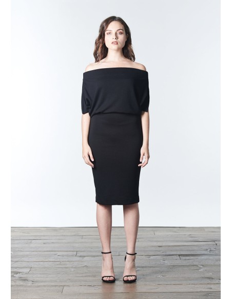 Vestido cóctel de punto con escote bandeau multiposición