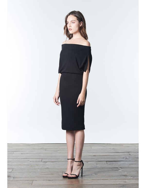 Vestido cóctel de punto con escote bandeau multiposición 2