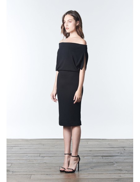 Vestido cóctel de punto con escote bandeau multiposición