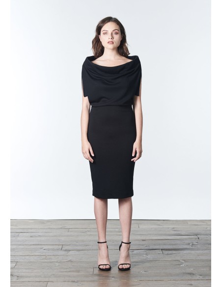 Knitted cocktail dress with multi-position bandeau neckline