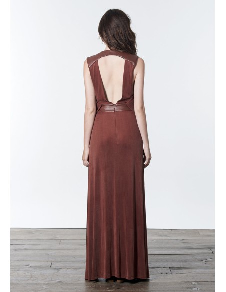 Long dress with open back and leather sash