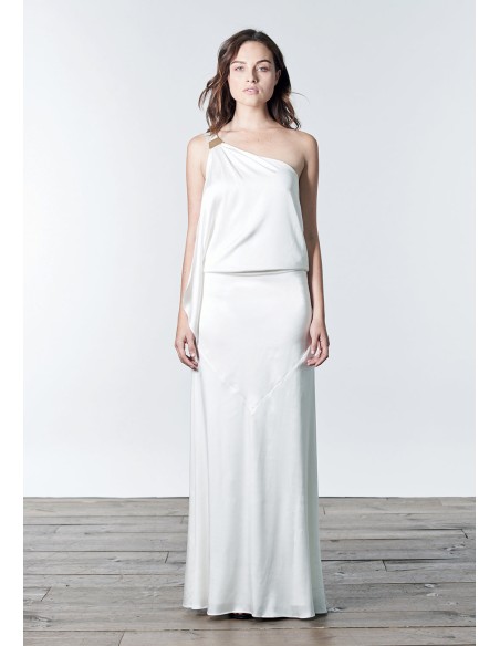 Vestido largo de satén con escote asimétrico