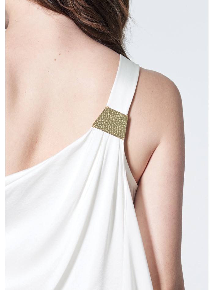 Vestido largo de satén con escote asimétrico