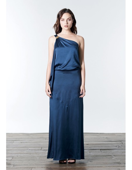 Vestido largo de satén con escote asimétrico Vestido largo de satén con escote asimétrico