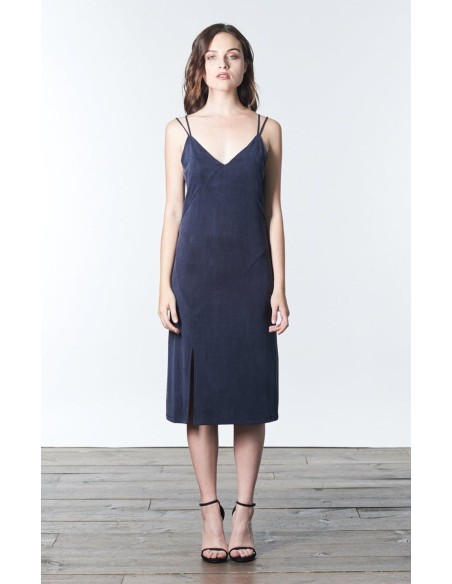 Midi dress with double straps and side slit