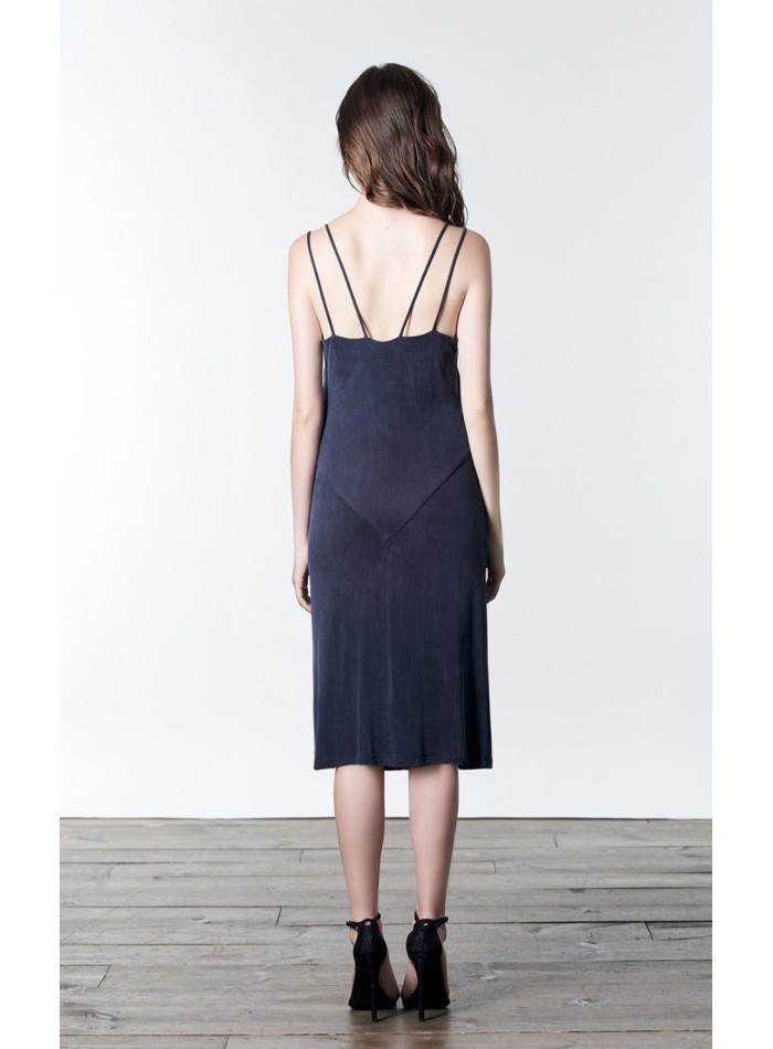 Midi dress with double straps and side slit