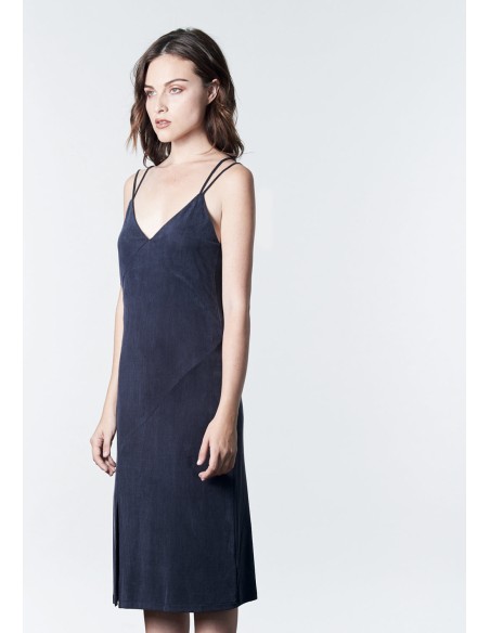 Midi dress with double straps and side slit