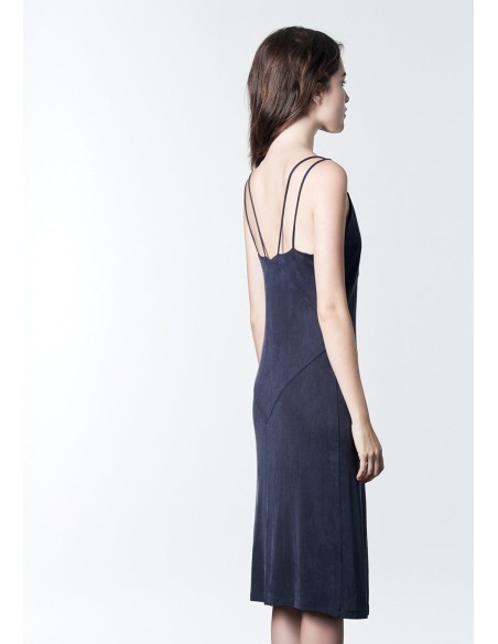 Robe midi avec doubles bretelles et fente latérale