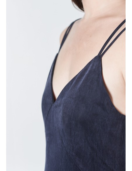 Midi dress with double straps and side slit