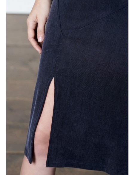 Robe midi avec doubles bretelles et fente latérale