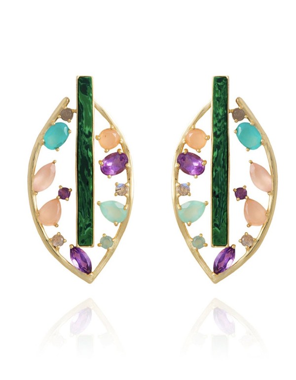 Leaf-shaped earrings with natural stones - Serendipity LAVANI - 1