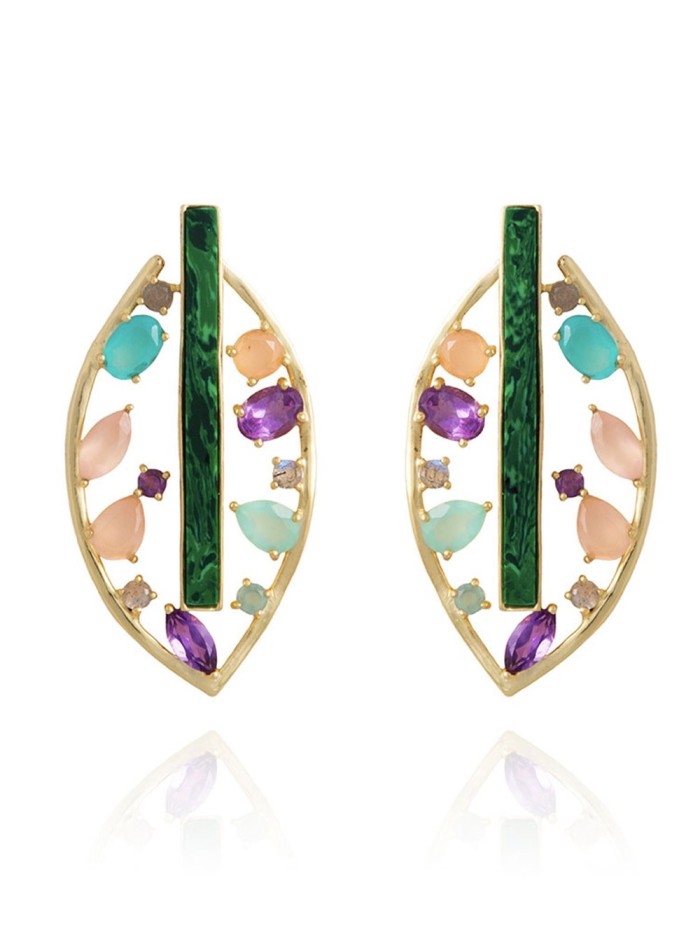 Leaf-shaped earrings with natural stones - Serendipity LAVANI - 1