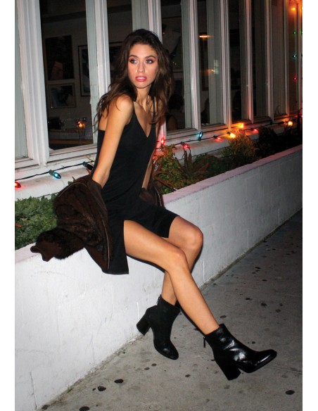 Midi dress with double straps and side slit