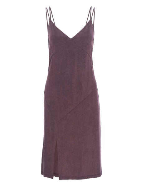 Mauve midi dress with double straps and side slit
