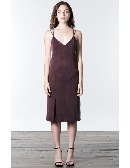 Mauve midi dress with double straps and side slit