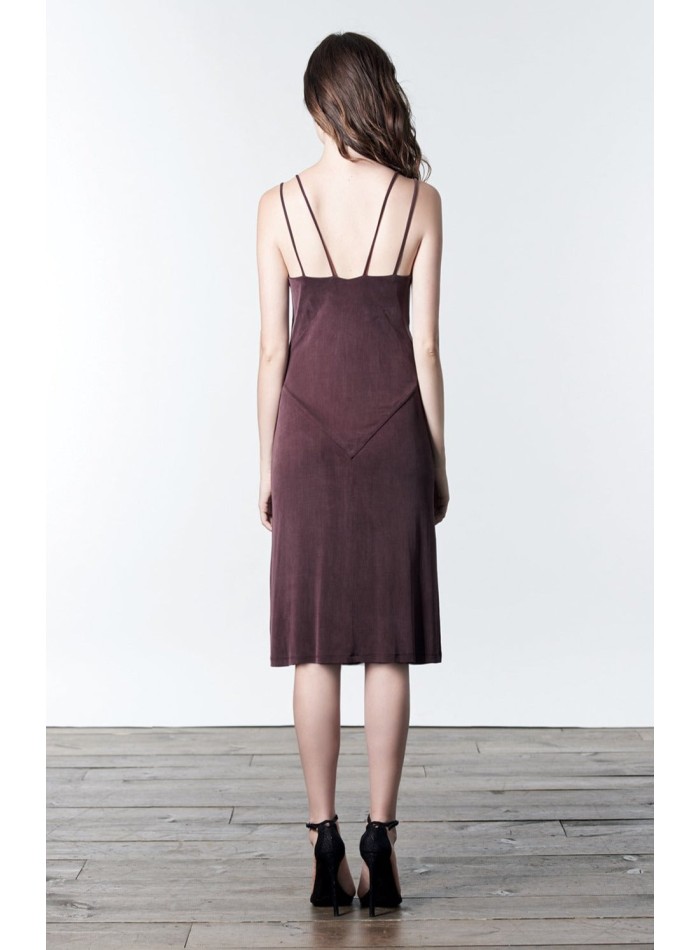 Mauve midi dress with double straps and side slit