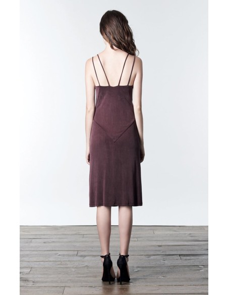 Mauve midi dress with double straps and side slit