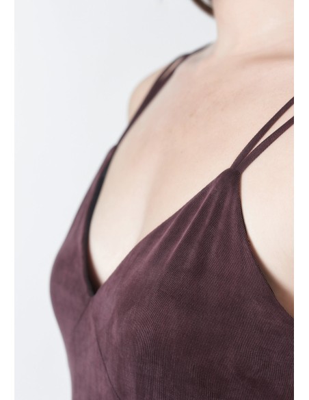 Mauve midi dress with double straps and side slit