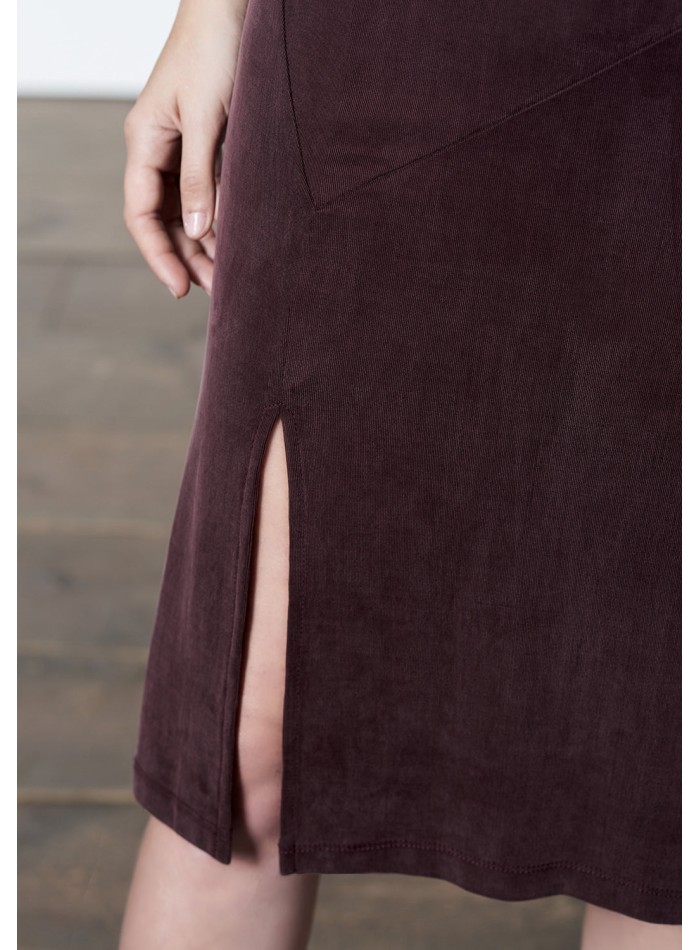 Robe midi mauve avec double bretelle et fente...