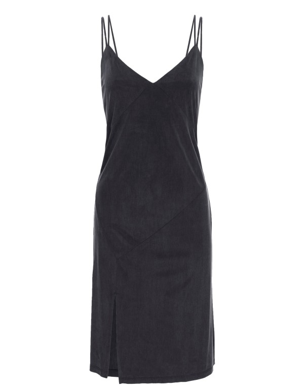Robe midi noire avec double bretelle et fente latérale 2