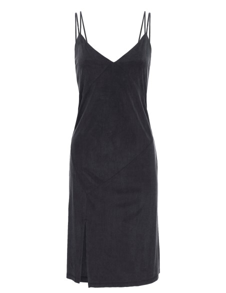 Black midi dress with double straps and side slit