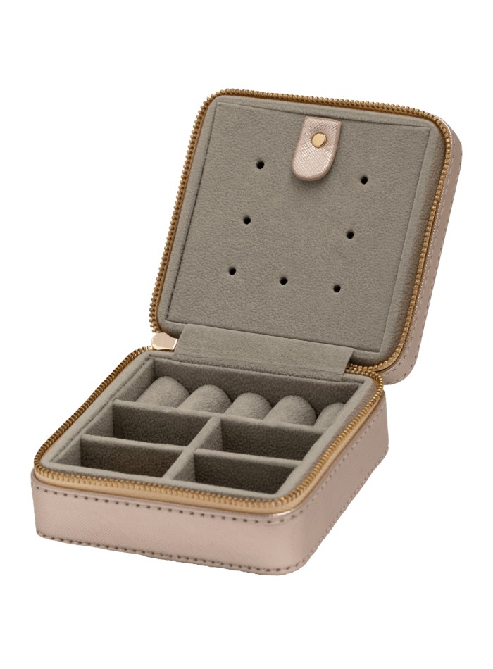 Mini square travel jewelry box with zipper