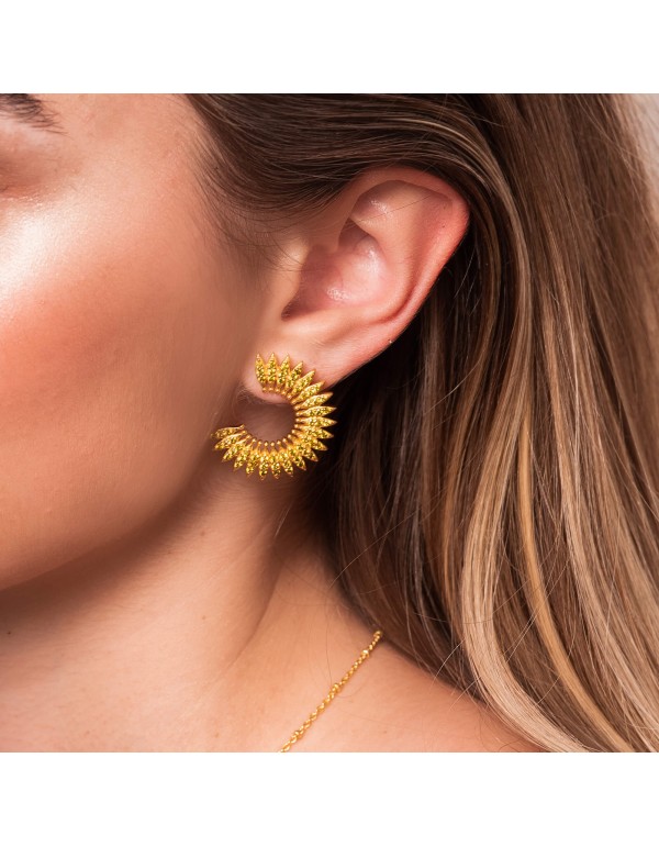 Gold plated circular earrings with zirconias