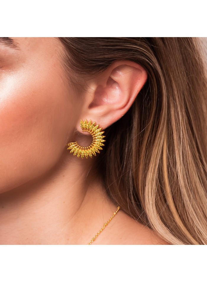 Boucles d'oreilles circulaires plaquées or avec zirconias