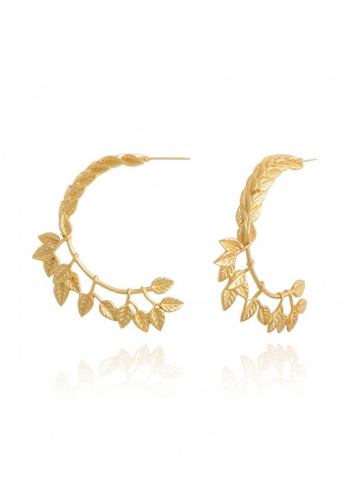Gold ring earrings with leaf detail LAVANI - 1