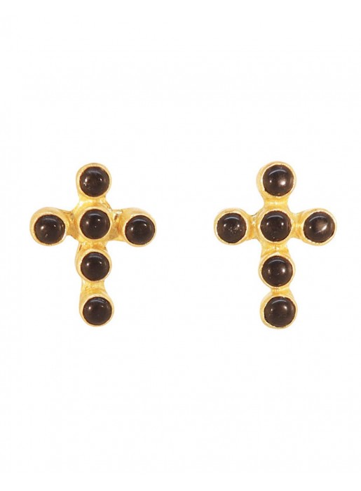 Cross shaped earrings, black and gold - Almudena Acus complementos - 1