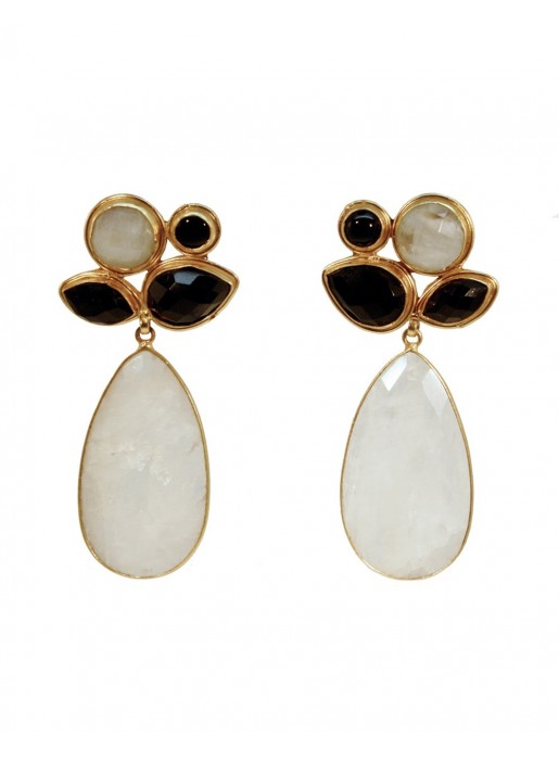 Party Earrings, Black Gems and Moonstone Acus complementos - 1