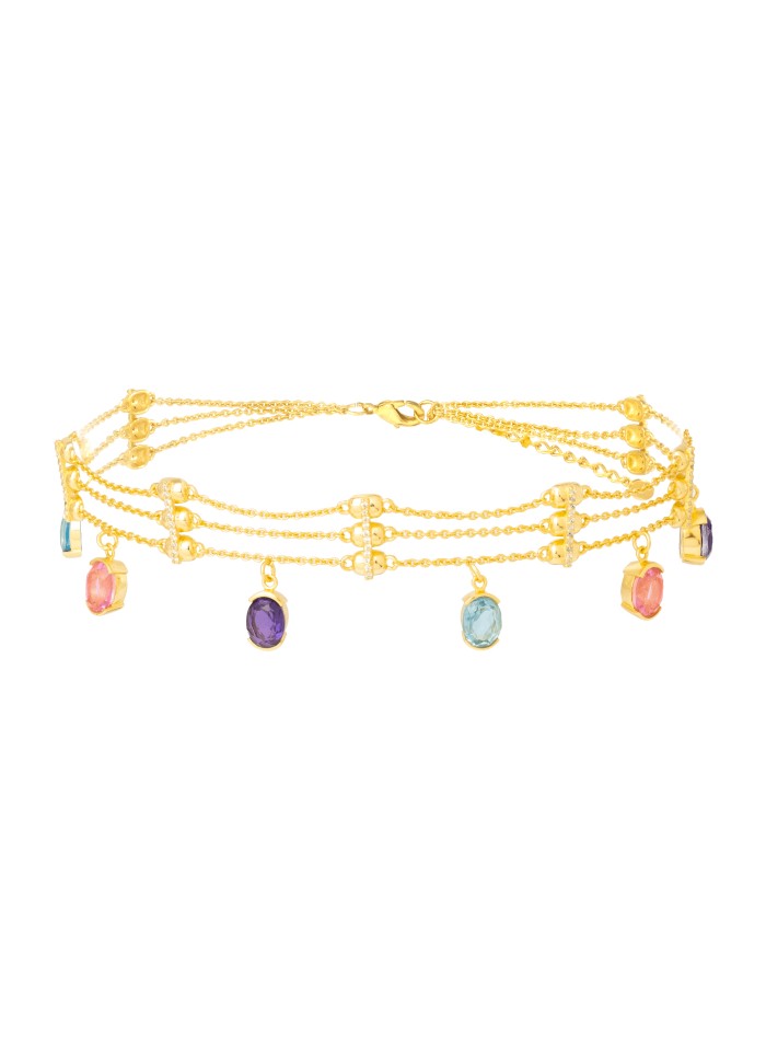 Gold choker with multicolored rhinestones