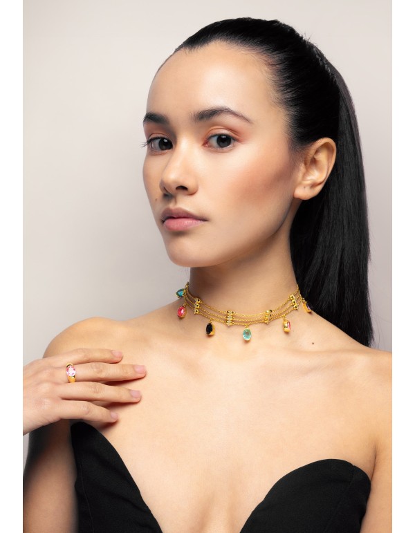 Gold choker with multicolored rhinestones 2