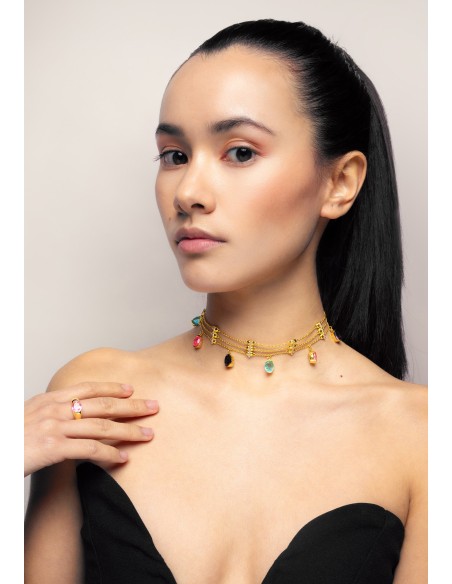 Gold choker with multicolored rhinestones