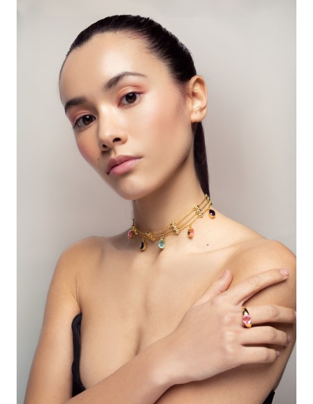 Gold choker with multicolored rhinestones
