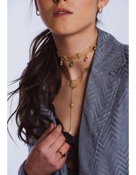 Gold choker with multicolored rhinestones