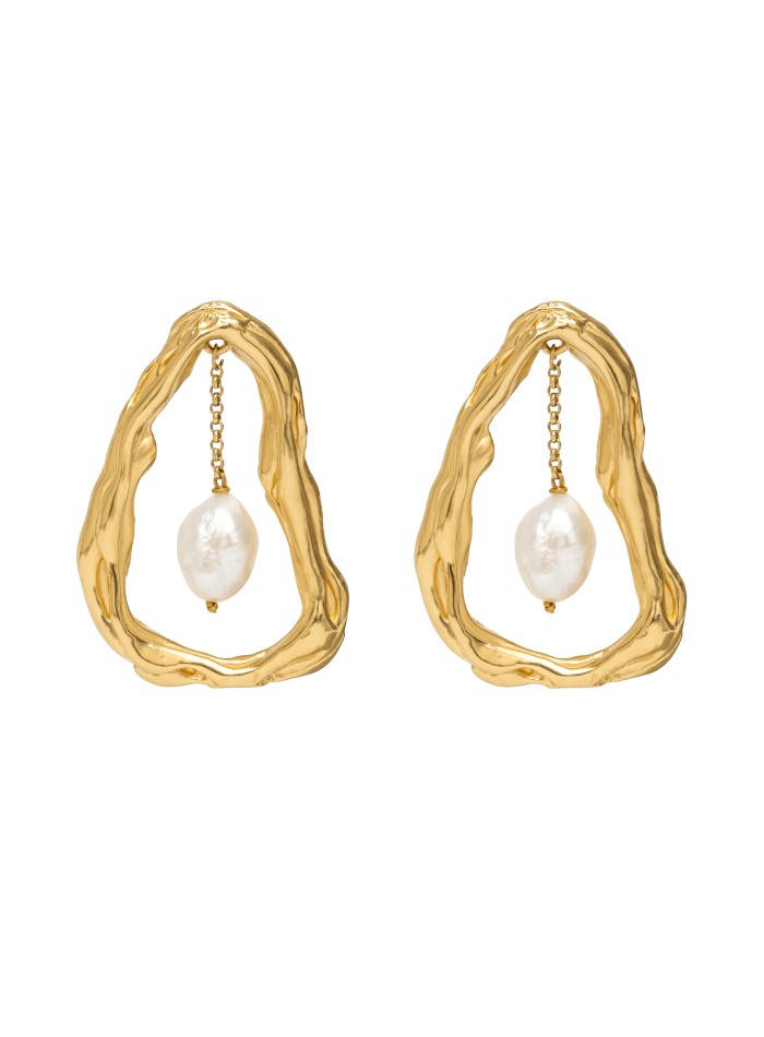 Boucles d'oreilles plaquées or avec chaîne et perles