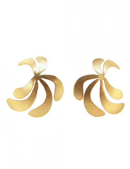 Golden palm-shaped party earrings Acus complementos - 1
