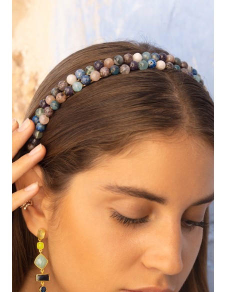 Multicolored double headband with beads