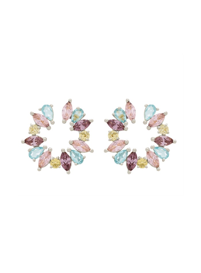 Round silver earrings with pastel stones