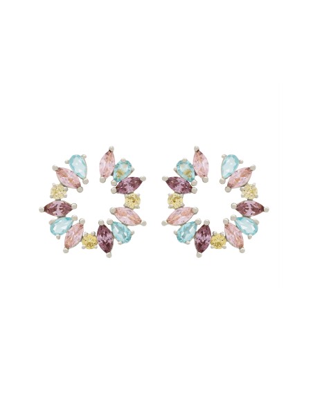 Round silver earrings with pastel stones