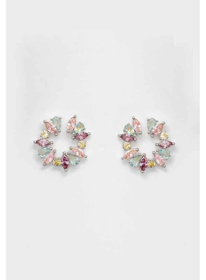 Round silver earrings with pastel stones