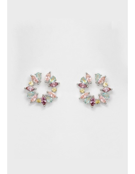 Round silver earrings with pastel stones