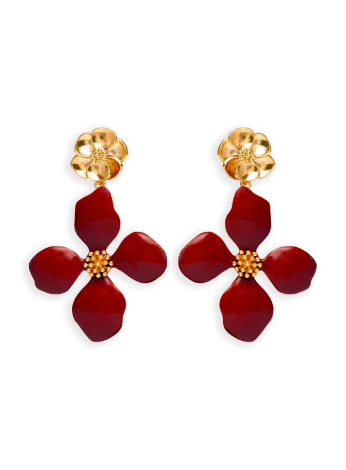 Garnet Flower Shaped Earrings - Cassia