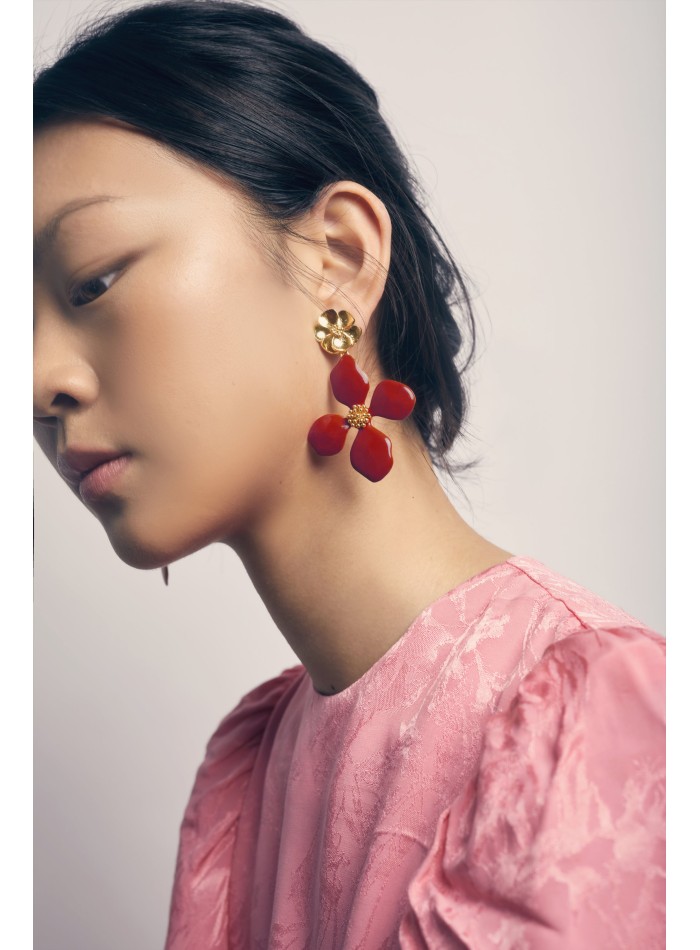 Boucles d'oreilles en forme de fleur en grenat...