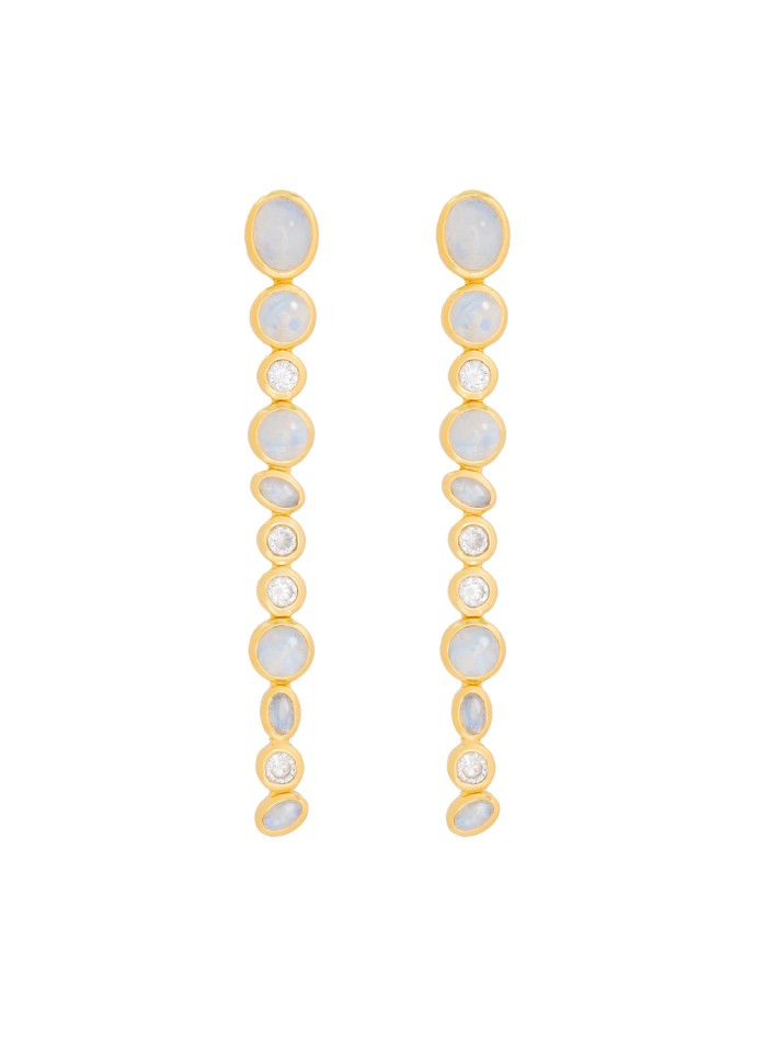Long earrings with multiple pieces of moonstones