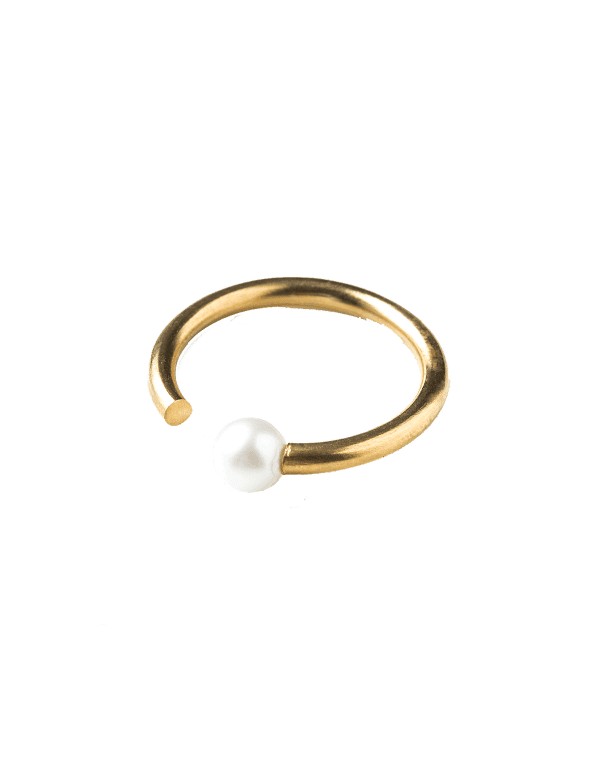 Adjustable fine gold ring with pearl decoration - Shell